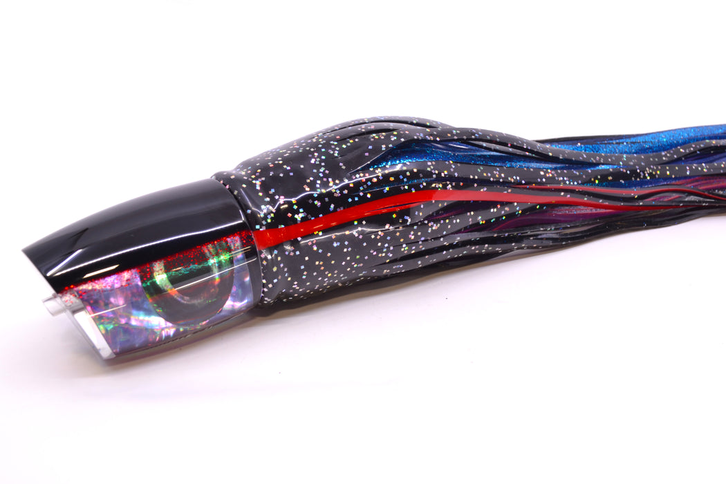 Moyes Lures Rainbow MOP Black-Red Back Taxi Eyes Hannibal 14" 9oz Skirted Black