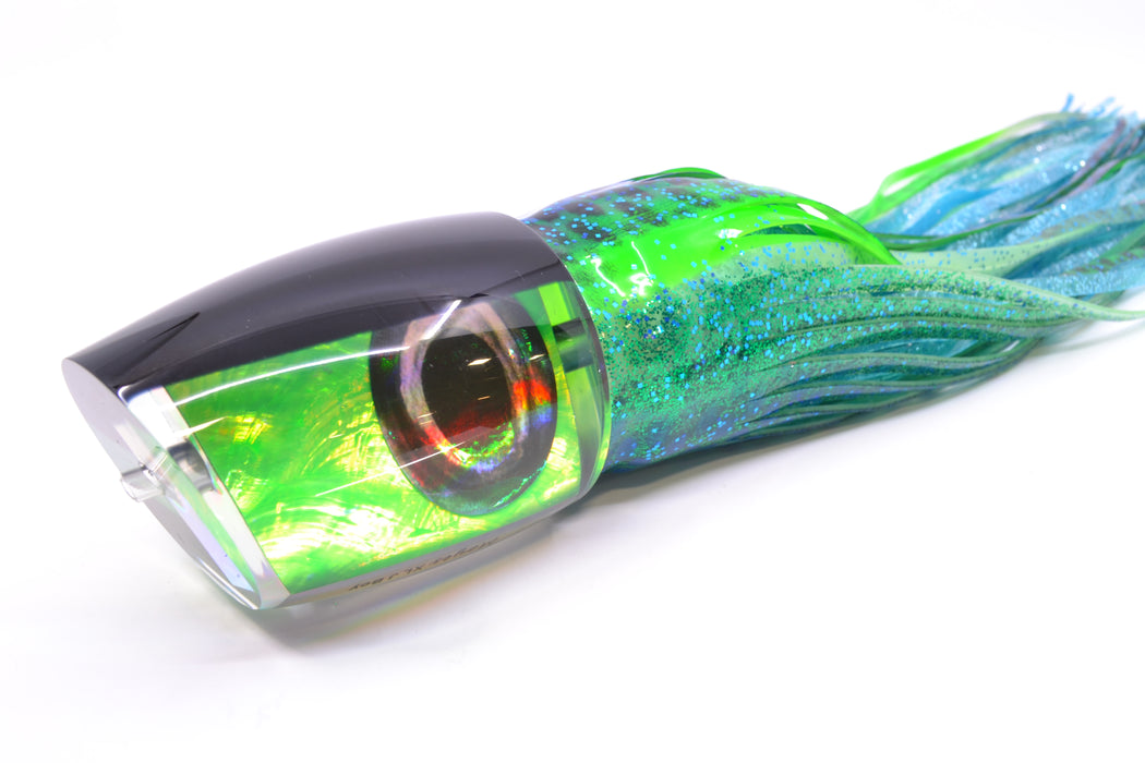 Moyes Lures Green MOP Black Back XL J-Boy Teaser 18.2oz Skirted Black Dots-Blue Dots