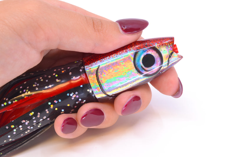 Aloha Lures Silver Rainbow Red Back Small Super Ninja 7" 3.5oz Skirted Black/Red
