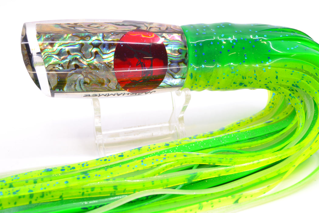Bonze Lures Paua Shell Red Eyes Jackhammer 10" 8.5oz Skirted Green-Chartreuse