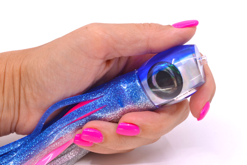 Moyes Lures White MOP Blue Back NEW Small Blaster 9" 4.5oz Skirted Blue-Silver/Pink-White