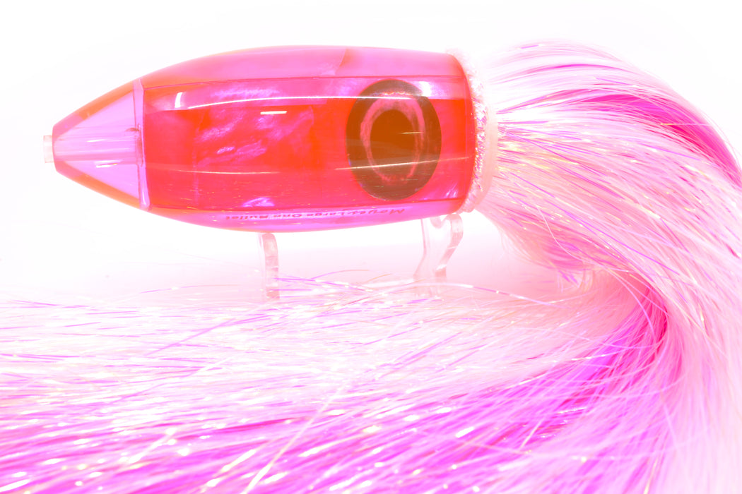 Moyes Lures Fluorescent Pink MOP Large Ono Bullet 14" 12oz Strobez White/Pink