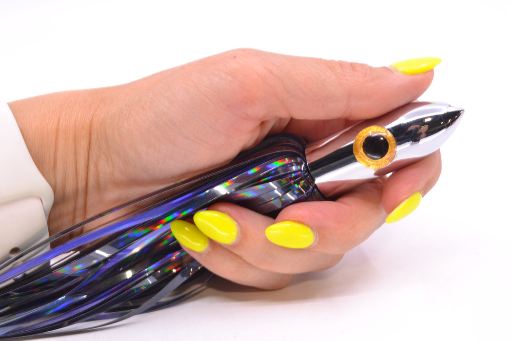 Iland Lures Black-Purple Mylar Hair Chrome Head "Hawaiian Eye" Ilander 8.5" 2.5oz IL400M-BK/PL