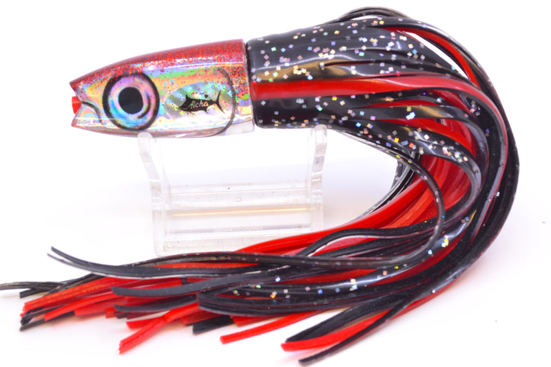 Aloha Lures Silver Rainbow Red Back Small Super Ninja 7" 3.5oz Skirted Black/Red