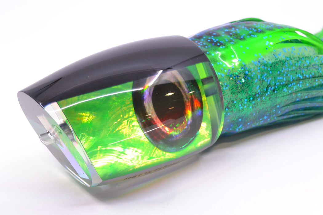 Moyes Lures Green MOP Black Back XL J-Boy Teaser 18.2oz Skirted Black Dots-Blue Dots