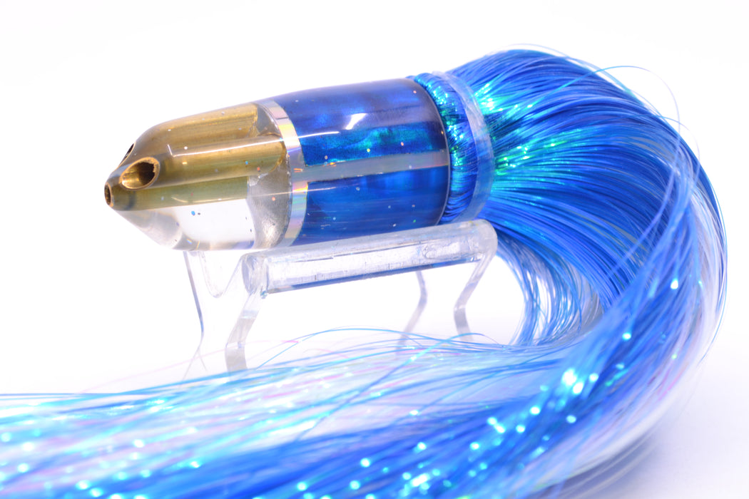 Tanigawa Lures Blue MOP/Silver Rainbow 2-Hole Bullet 7" 6oz Strobez Blue/White