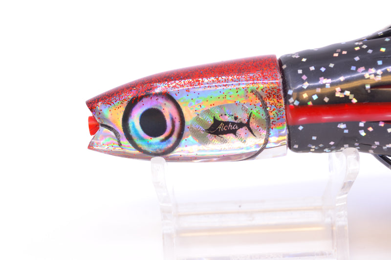 Aloha Lures Silver Rainbow Red Back Small Super Ninja 7" 3.5oz Skirted Black/Red
