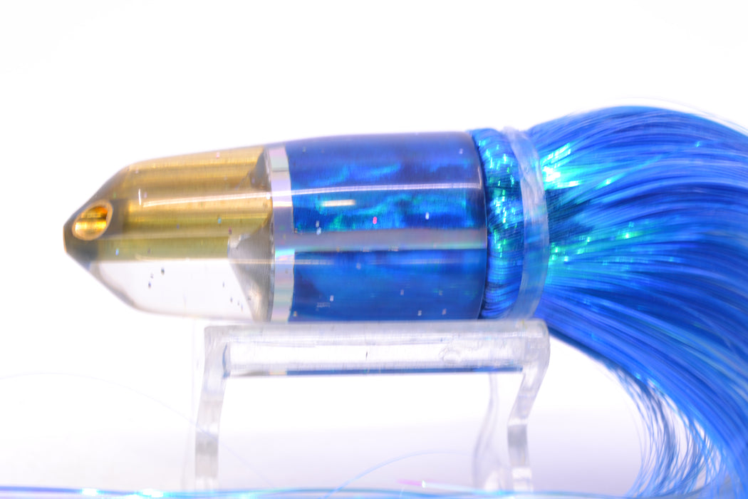 Tanigawa Lures Blue MOP/Silver Rainbow 2-Hole Bullet 7" 6oz Strobez Blue/White