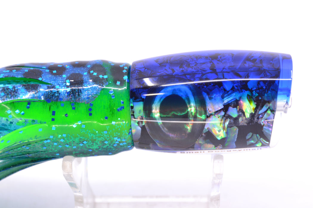 Moyes Lures S&P MOP Blue Back Small Boogeyman 9" 3.5oz Skirted Black Dots-Blue Dots GZE