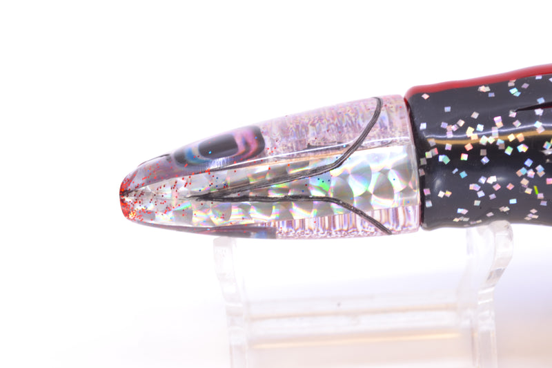 Aloha Lures Silver Rainbow Red Back Small Super Ninja 7" 3.5oz Skirted Black/Red
