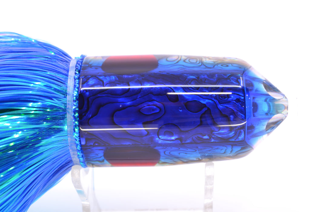 Moyes Lures Paua Shell Blue Back Red Eyes 2-Hole Large Sniper Jet 12" 12oz EZ Flash