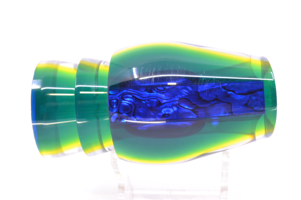 Moyes Lures Yellowfin Paua-MOP Blue-Yellow Back Taxi Eyes Large Sumo 14" 8oz GZE