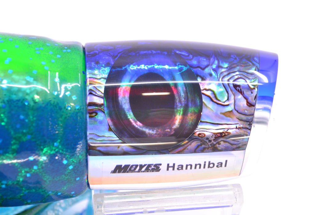 Moyes Lures Paua Shell Blue Back Taxi Eyes Hannibal 14" 9oz Skirted Black Dots-Blue Dots