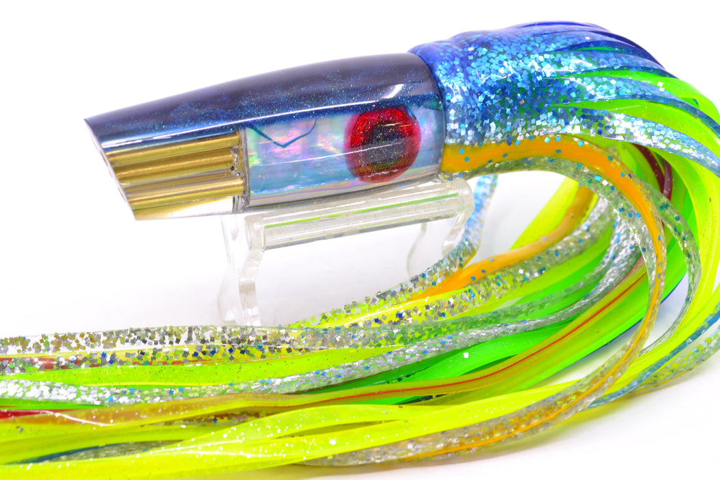 Big Reidee Lures Ice Blue MOP Blue Back 4-Hole Cut Face 9" 5.4oz Skirted Blue-Yellow-Silver GZE