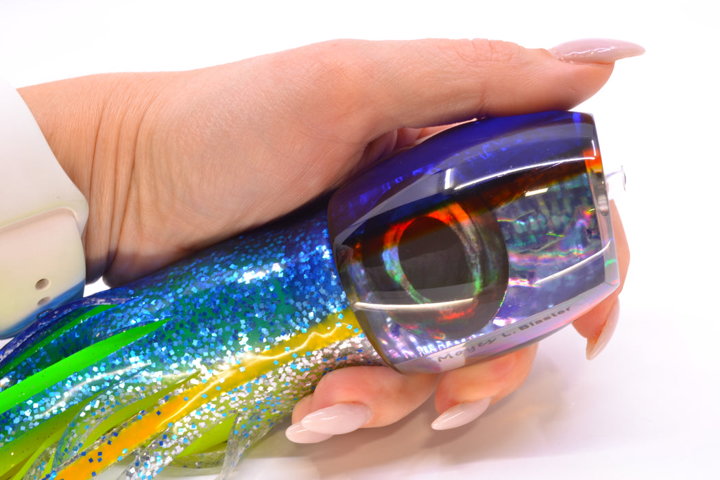 Moyes Lures Rainbow MOP Blue-Yellow Back Large Blaster 14" 10.7oz Skirted Blue-Silver GZE