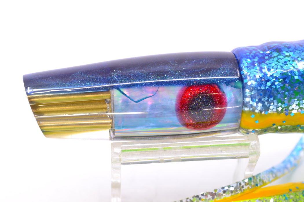Big Reidee Lures Ice Blue MOP Blue Back 4-Hole Cut Face 9" 5.4oz Skirted Blue-Yellow-Silver GZE