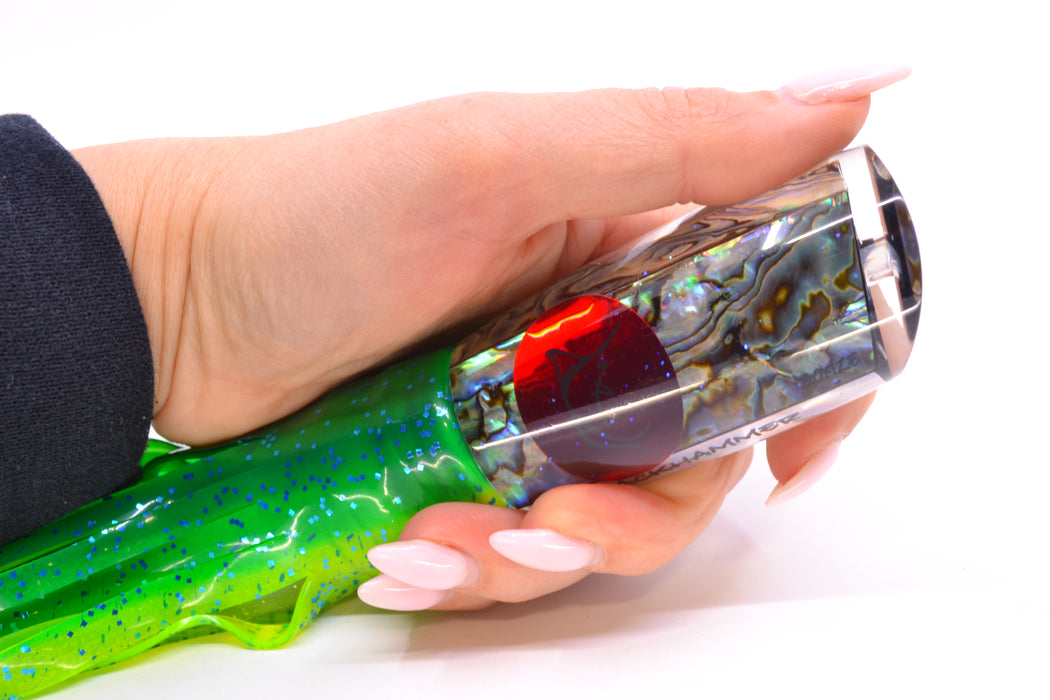 Bonze Lures Paua Shell Red Eyes Jackhammer 10" 8.5oz Skirted Green-Chartreuse