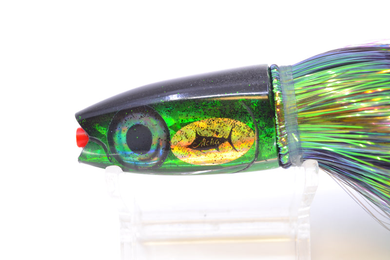 Aloha Lures Green Rainbow Black Back Small Super Ninja 7" 3.5oz Flashabou Black/Green