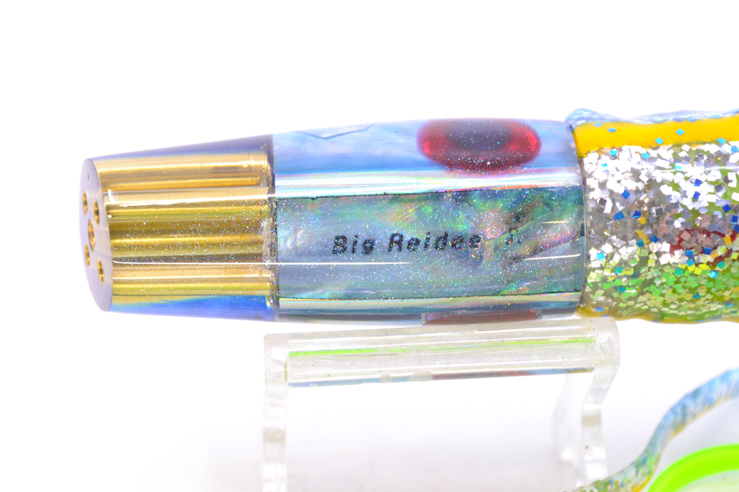 Big Reidee Lures Ice Blue MOP Blue Back 4-Hole Cut Face 9" 5.4oz Skirted Blue-Yellow-Silver GZE
