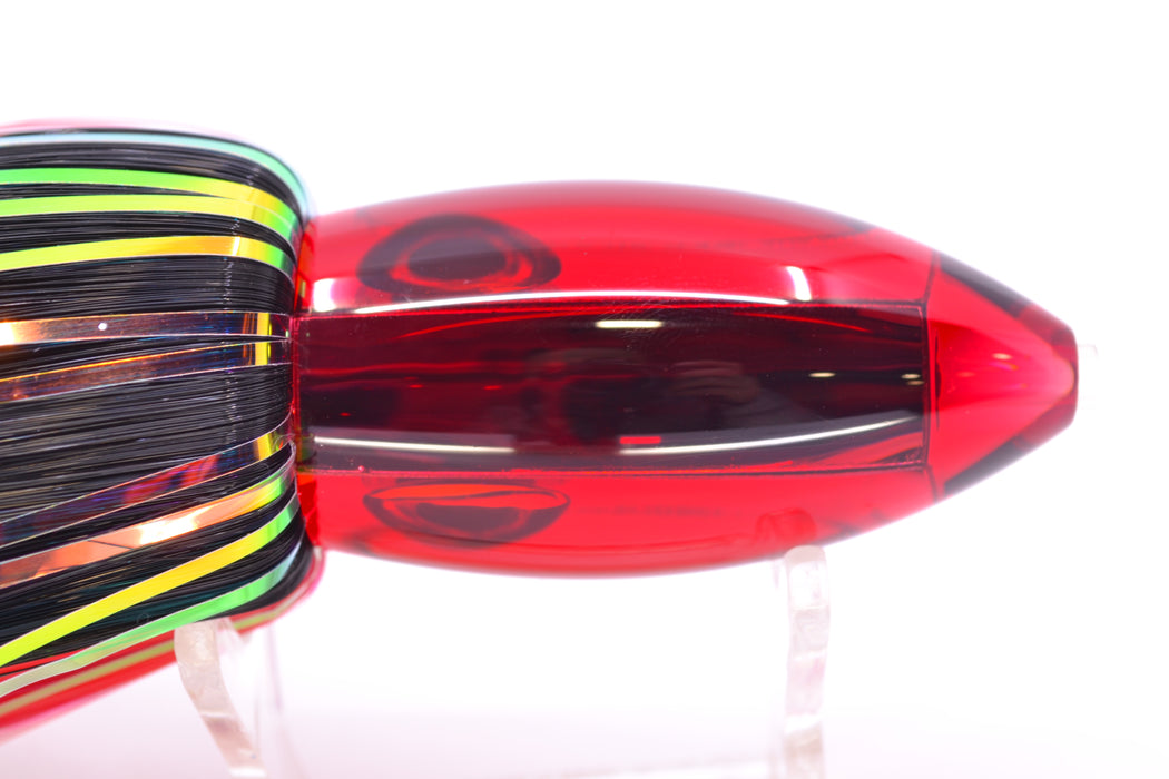 Moyes Lures Red Mirrored Small Ono Bullet 7" 3.8oz Skirted Black-Red Hair
