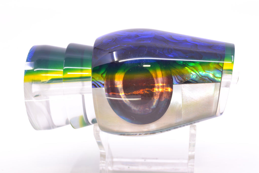 Moyes Lures Yellowfin Paua-MOP Blue-Yellow Back Taxi Eyes Large Sumo 14" 8oz GZE