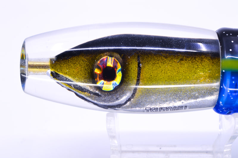 Tsutomu Lures Black-Yellow-Silver Fish Head Moke Invert 9" 7oz Skirted Black-Yellow-Blue