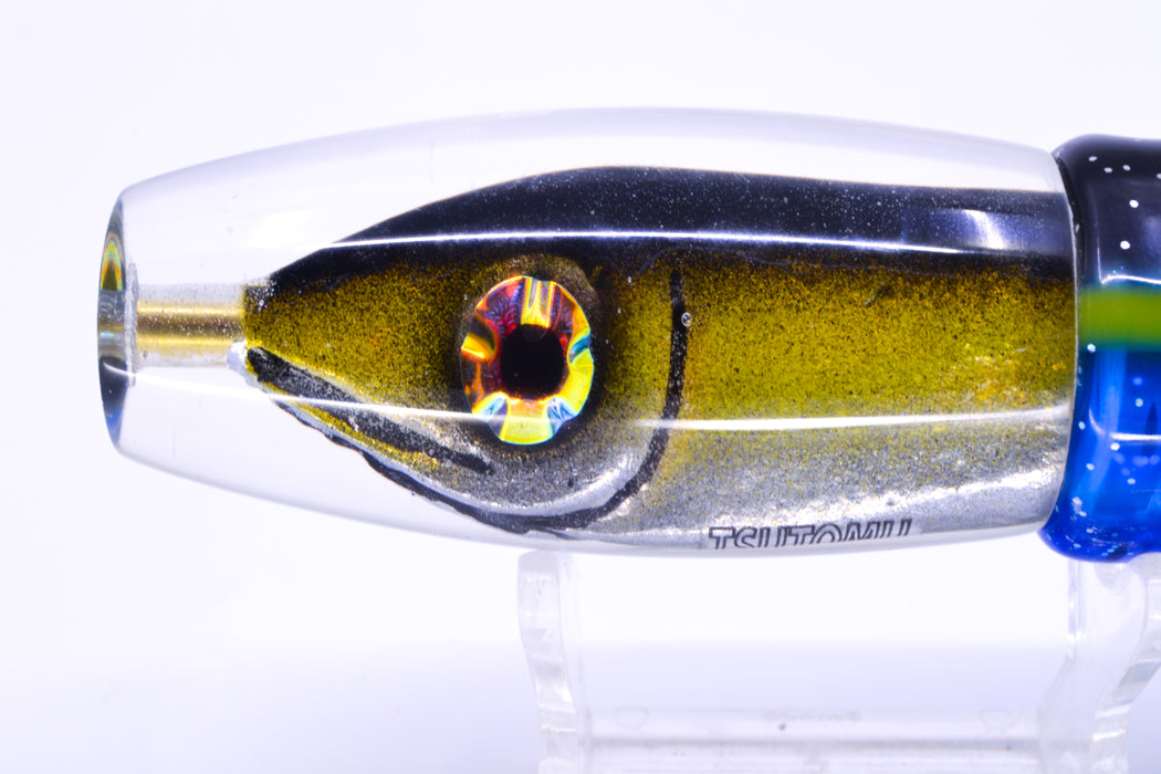 Tsutomu Lures Black-Yellow-Silver Fish Head Moke Invert 9" 7oz Skirted Black-Yellow-Blue