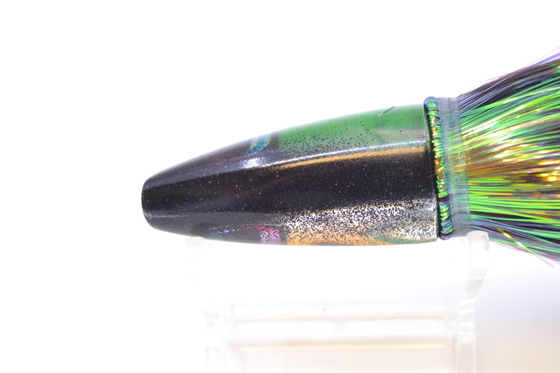 Aloha Lures Green Rainbow Black Back Small Super Ninja 7" 3.5oz Flashabou Black/Green