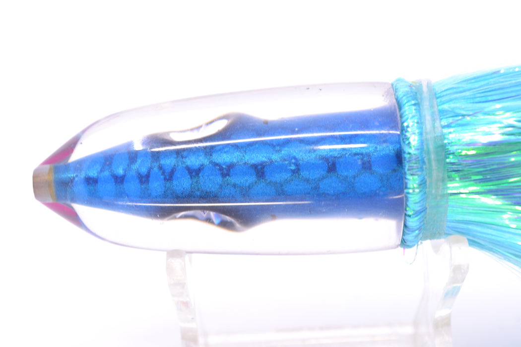 Tsutomu Lures Blue Dot Back Blue-Silver Fish Head Ali'i Bullet 7" 5oz Strobez Ice Blue/Pink
