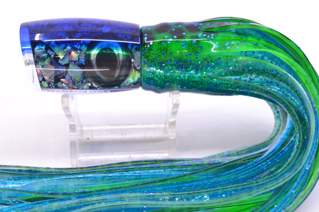 Moyes Lures S&P MOP Blue Back Small Boogeyman 9" 3.5oz Skirted Black Dots-Blue Dots GZE