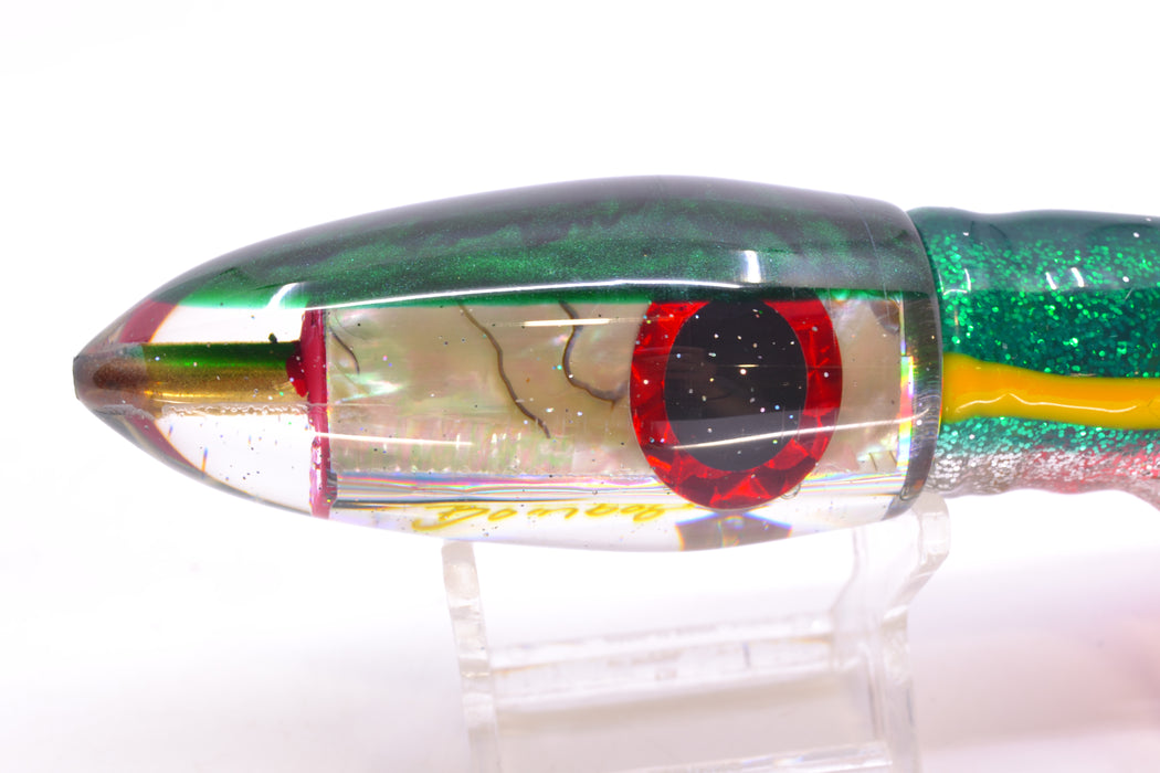 Bomboy Lures White Abalone Green Back Big Bomb 9"+ 7oz Skirted Green-Yellow-Silver