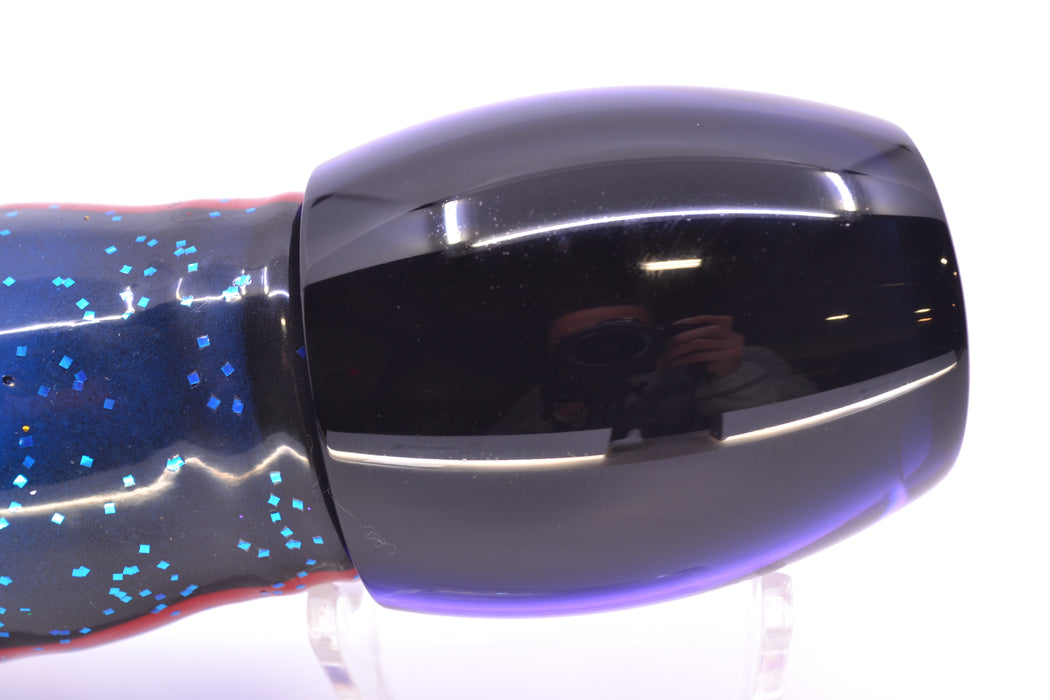 Moyes Lures Purple MOP Black Back Large Blaster 14" 10.7oz Skirted Black-Blue Bars GZE