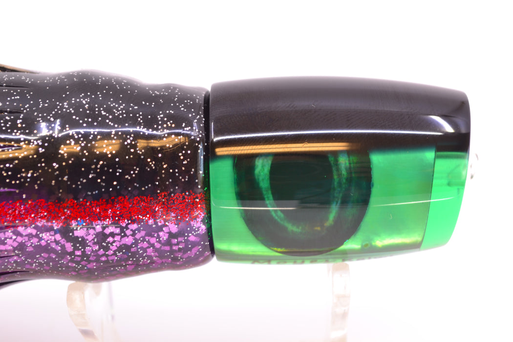 Moyes Lures Green MOP Black Back Taxi Eyes Kaiwi 10" 4.5oz Skirted Black-Red-Purple