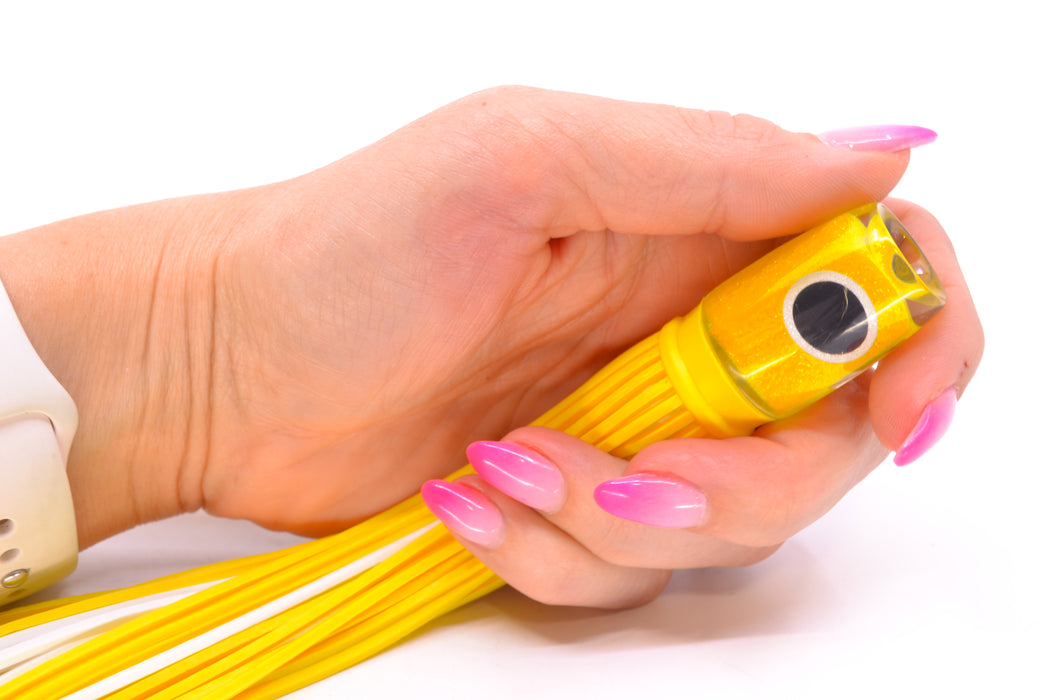 Amaral Lures Yellow Pearl Black-Silver Eyes Baby Jararaca 5" 1.4oz Yellow/White