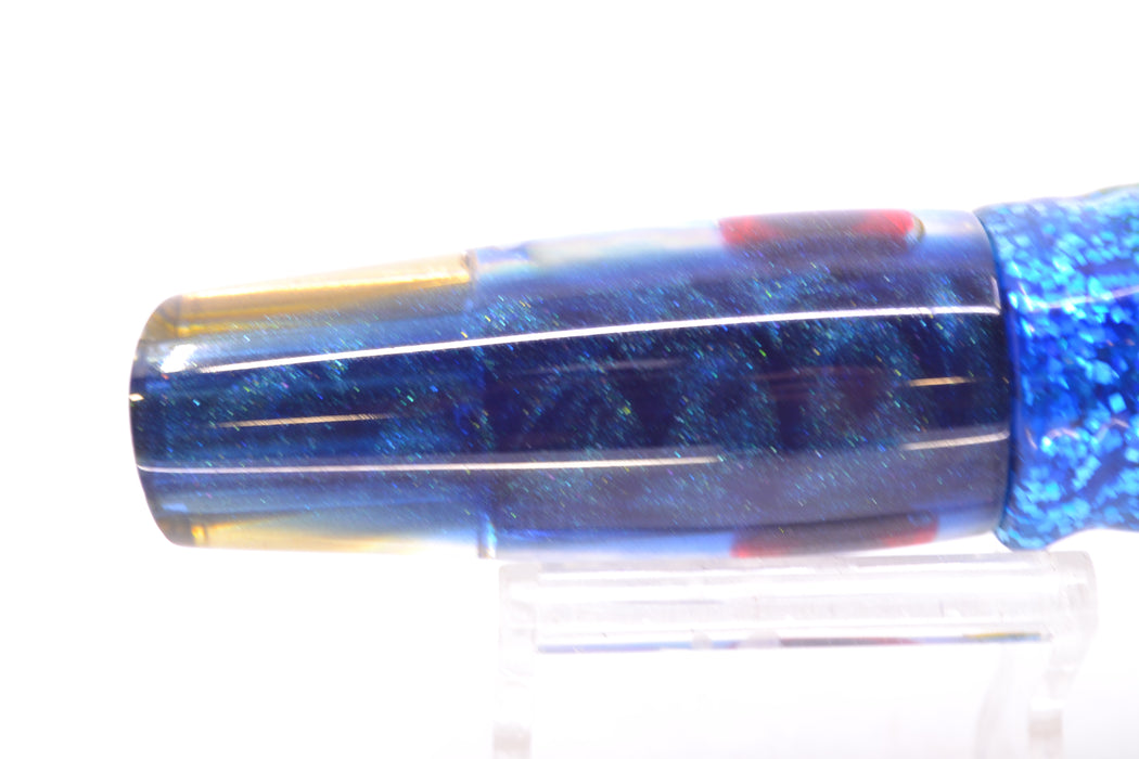 Big Reidee Lures Ice Blue MOP Blue Back 4-Hole Cut Face 9" 5.4oz Skirted Blue-Yellow-Silver GZE