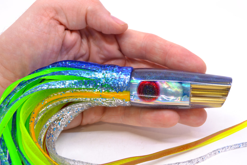 Big Reidee Lures Ice Blue MOP Blue Back 4-Hole Cut Face 9" 5.4oz Skirted Blue-Yellow-Silver GZE