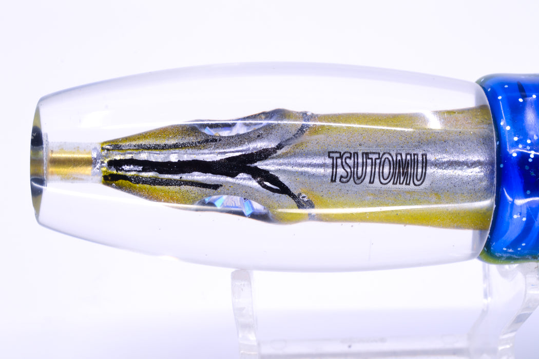 Tsutomu Lures Black-Yellow-Silver Fish Head Moke Invert 9" 7oz Skirted Black-Yellow-Blue