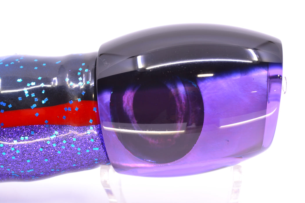 Moyes Lures Purple MOP Black Back Large Blaster 14" 10.7oz Skirted Black-Blue Bars GZE