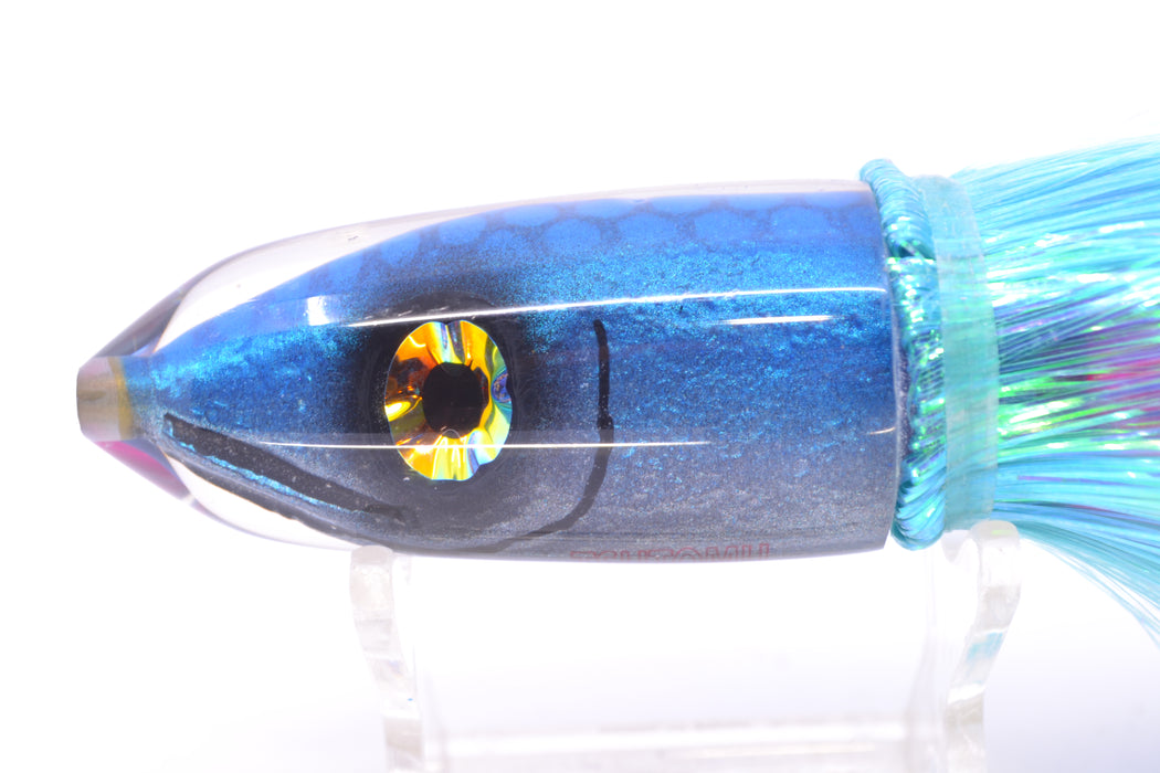 Tsutomu Lures Blue Dot Back Blue-Silver Fish Head Ali'i Bullet 7" 5oz Strobez Ice Blue/Pink