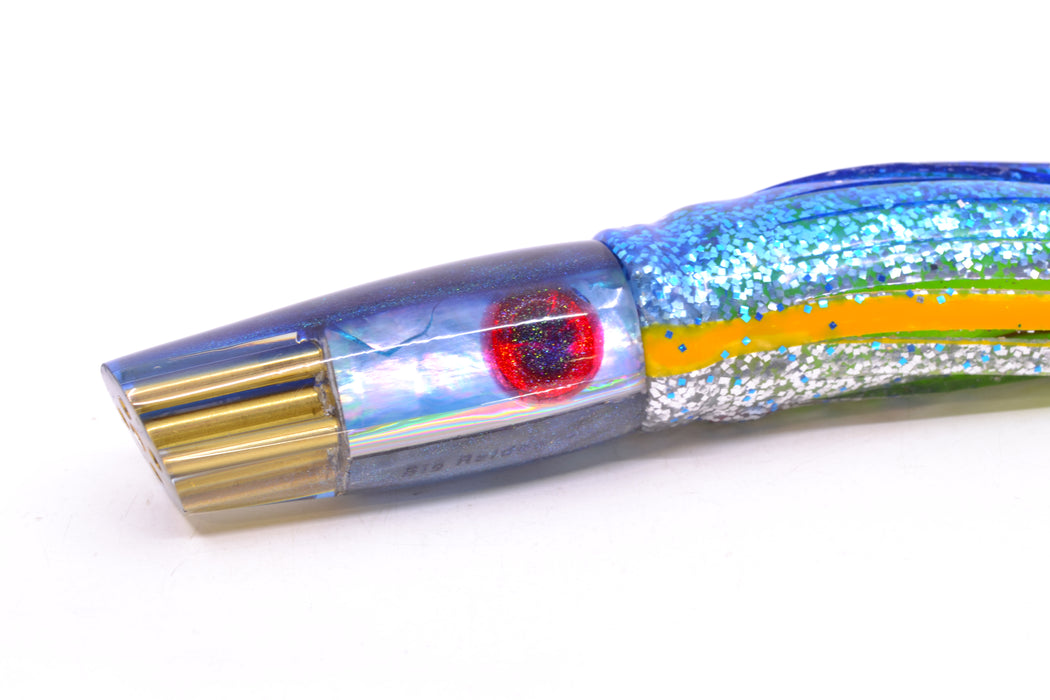 Big Reidee Lures Ice Blue MOP Blue Back 4-Hole Cut Face 9" 5.4oz Skirted Blue-Yellow-Silver GZE