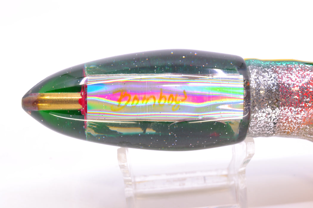 Bomboy Lures White Abalone Green Back Big Bomb 9"+ 7oz Skirted Green-Yellow-Silver