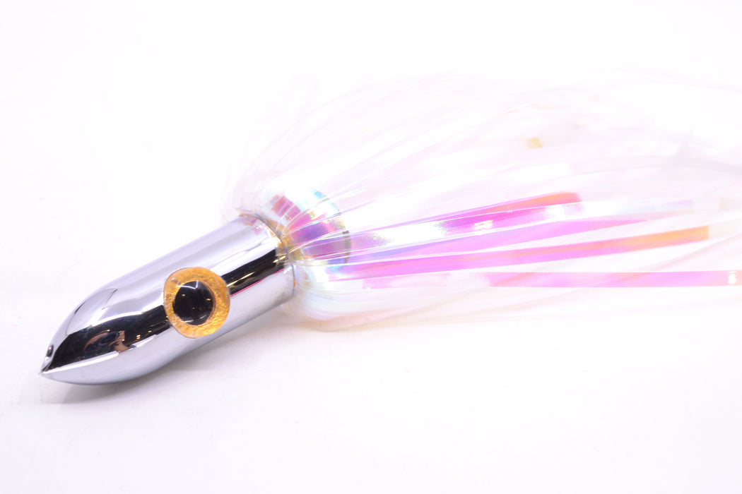 Iland Lures White Iridescent Mylar Hair Chrome Head "Hawaiian Eye" Ilander 8.5" 2.5oz IL400M-BRU