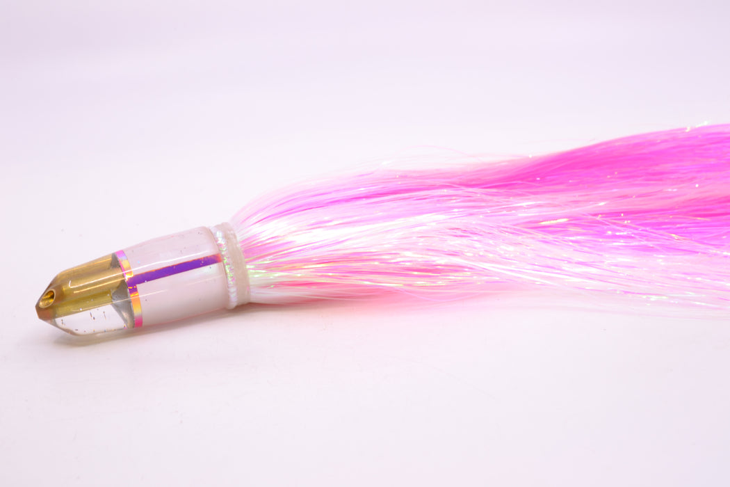 Tanigawa Lures White MOP/Pink Rainbow 2-Hole Bullet 7" 6oz Strobez White/Pink