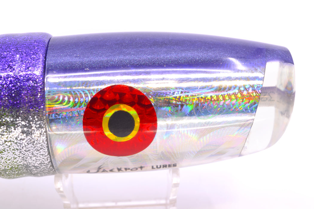 Jackpot Lures Silver Rainbow Swirl Purple Back Cameltoe 14" 10.7oz Skirted Purple-Silver