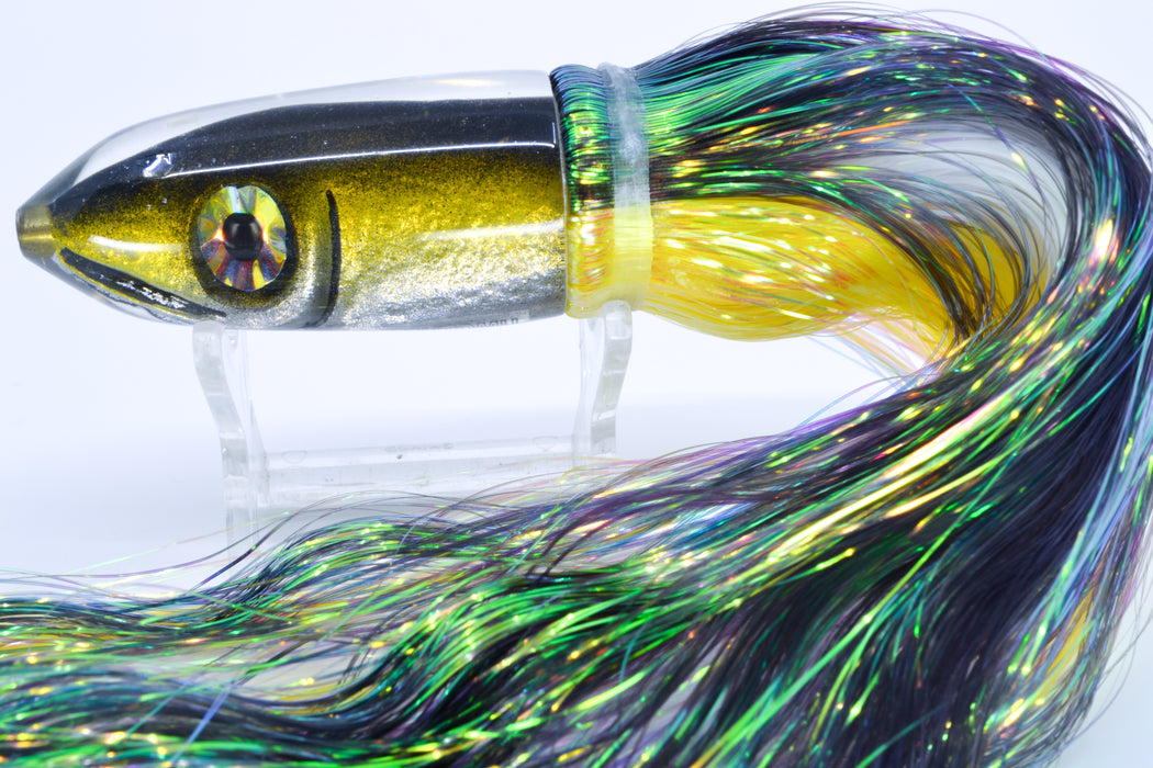 Tsutomu Lures Yellowfin Fish Head Ali'i Bullet 7" 5oz Flashabou Black-Yellow-White