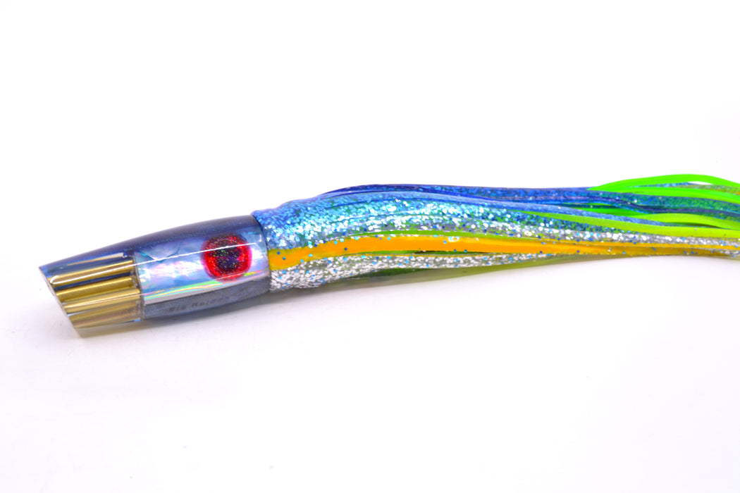 Big Reidee Lures Ice Blue MOP Blue Back 4-Hole Cut Face 9" 5.4oz Skirted Blue-Yellow-Silver GZE