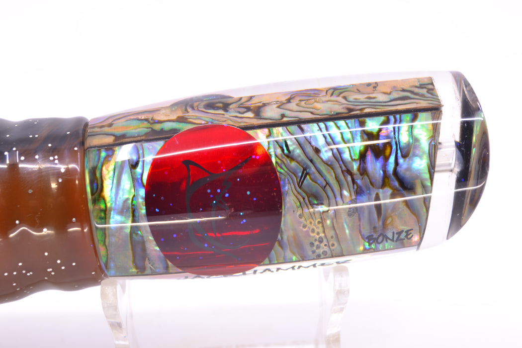 Bonze Lures Paua Shell Red Eyes Jackhammer 10" 8.5oz Skirted Root Beer-Black Kajiki