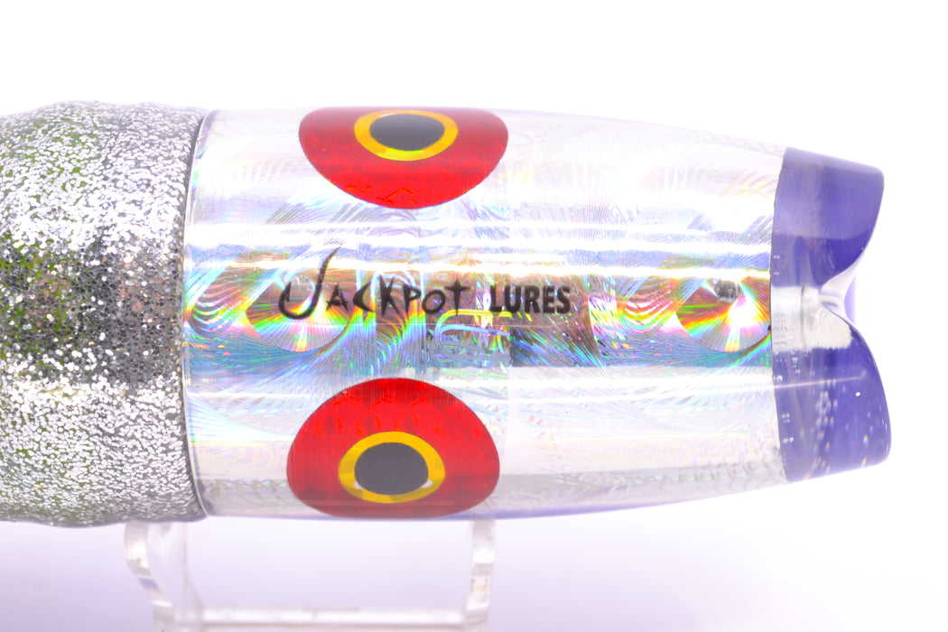 Jackpot Lures Silver Rainbow Swirl Purple Back Cameltoe 14" 10.7oz Skirted Purple-Silver