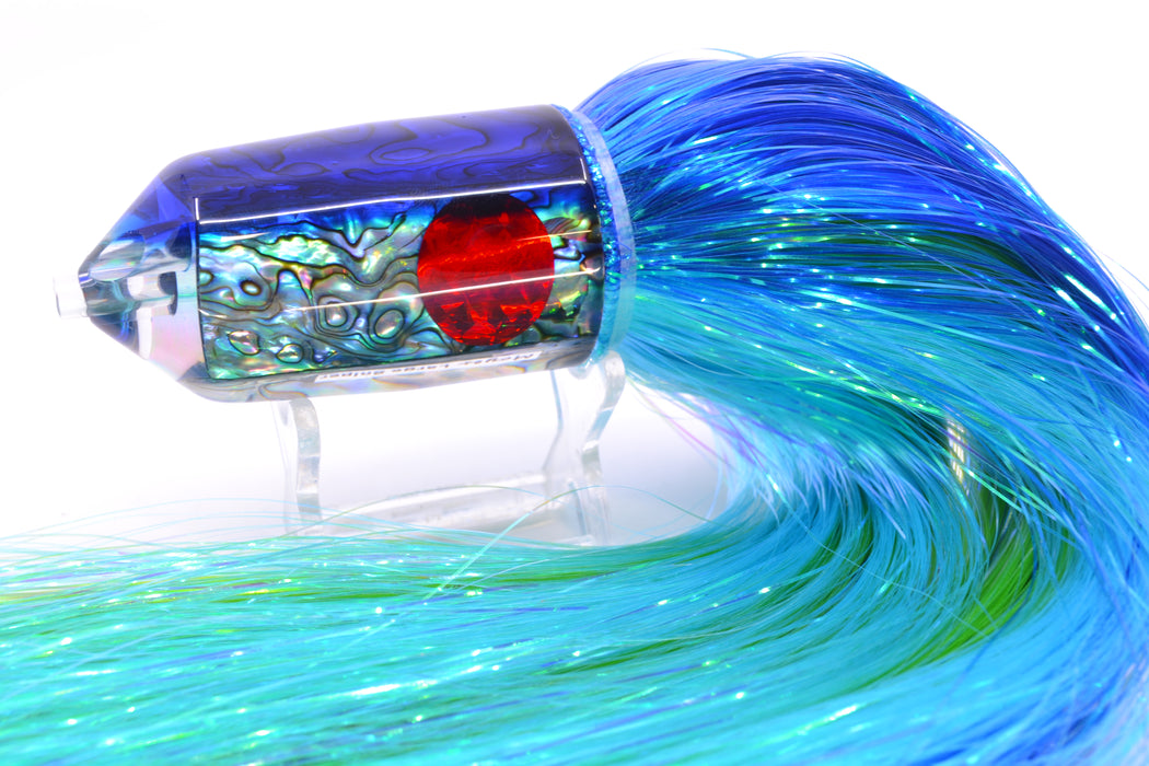 Moyes Lures Paua Shell Blue Back Red Eyes 2-Hole Large Sniper Jet 12" 12oz EZ Flash