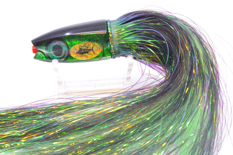 Aloha Lures Green Rainbow Black Back Small Super Ninja 7" 3.5oz Flashabou Black/Green